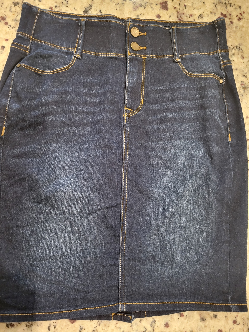 Apt. 9 Dark Blue High-Waist Denim Skirt with Double Button